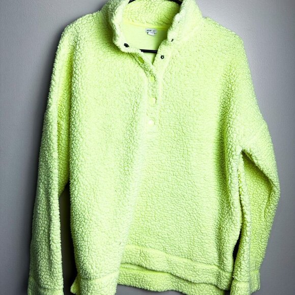 Aerie Neon Quarter Snap Button Sherpa Fleece Sweater Pullover XS Yellow Green - Picture 1 of 7